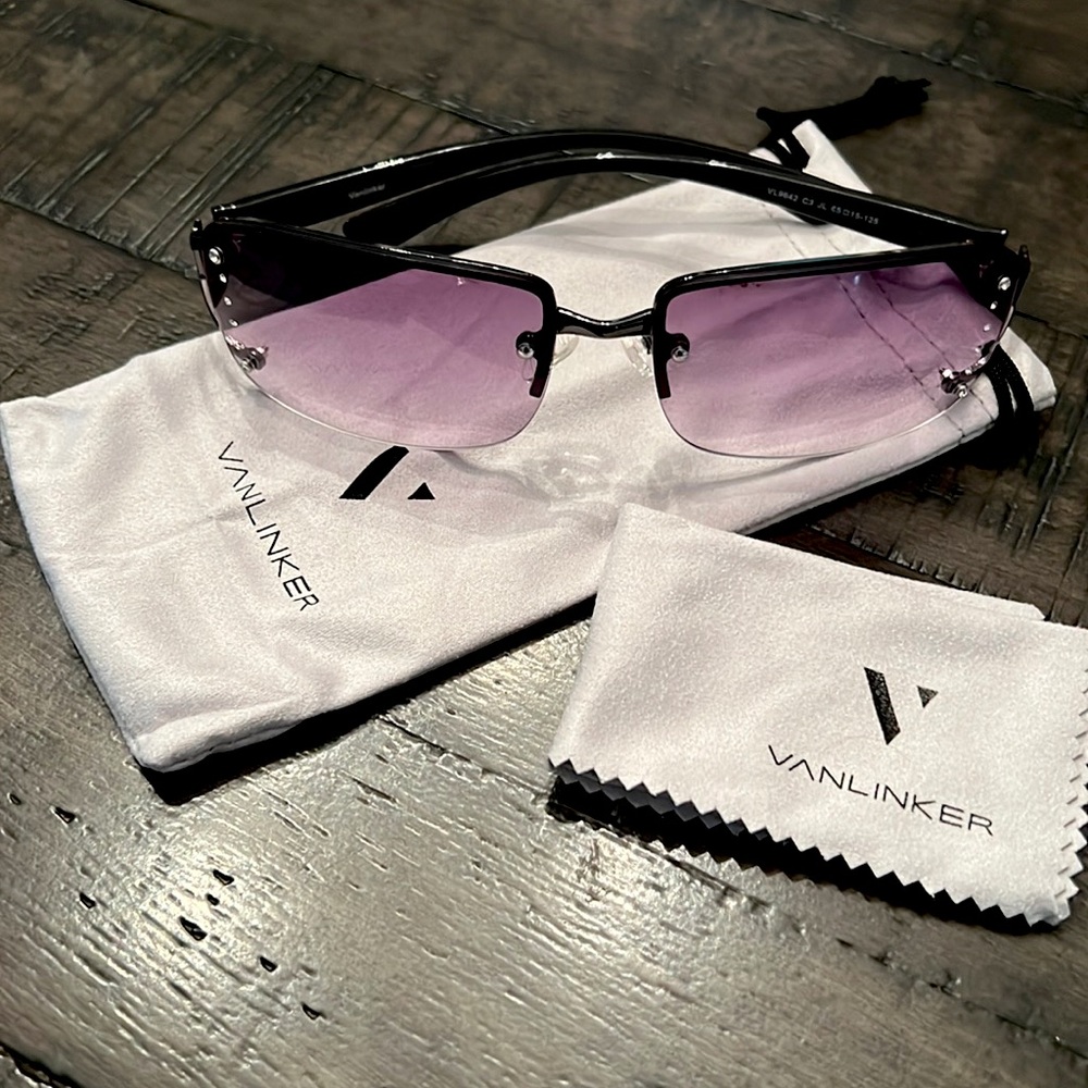 - Rimless Rectangle Sunglasses Accented with Mini Rhinestones, gradient lenses